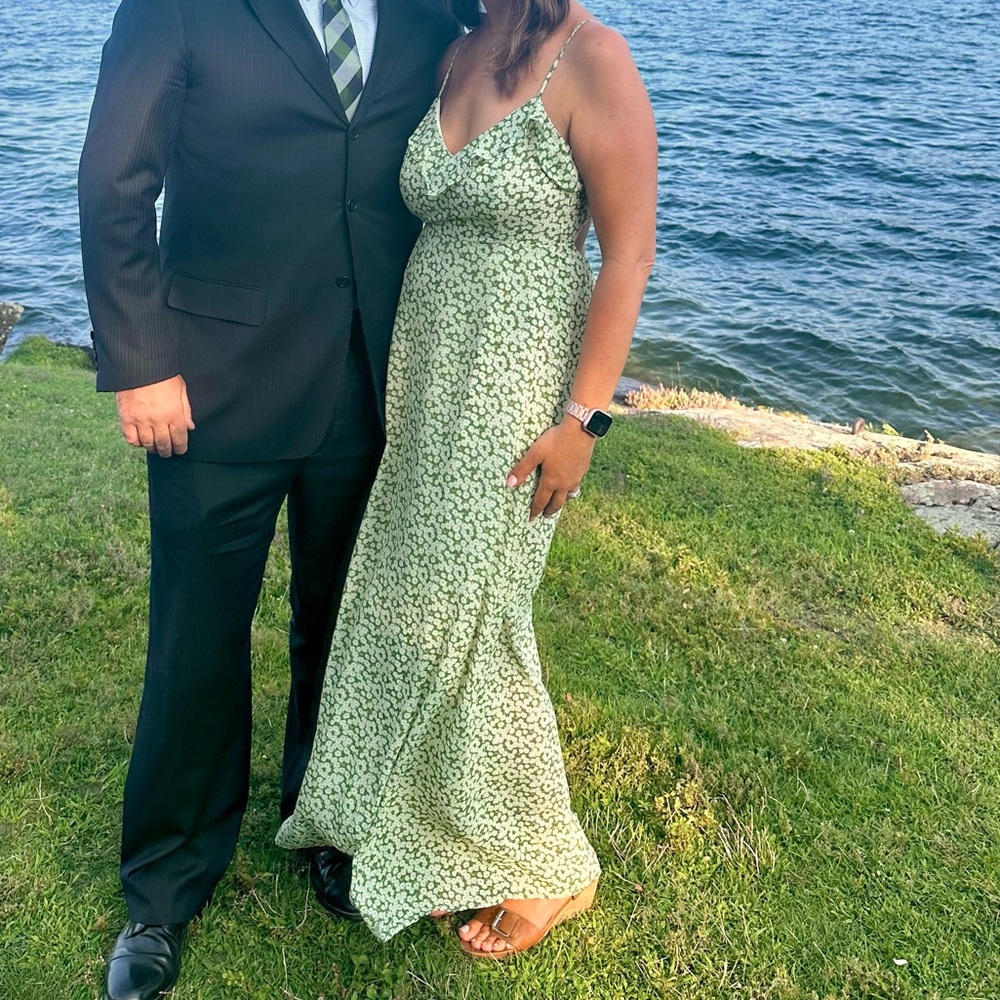 Altar'd State Green Floral Maxi Dress V-Neck Strappy Cottagecore Boho Sundress
